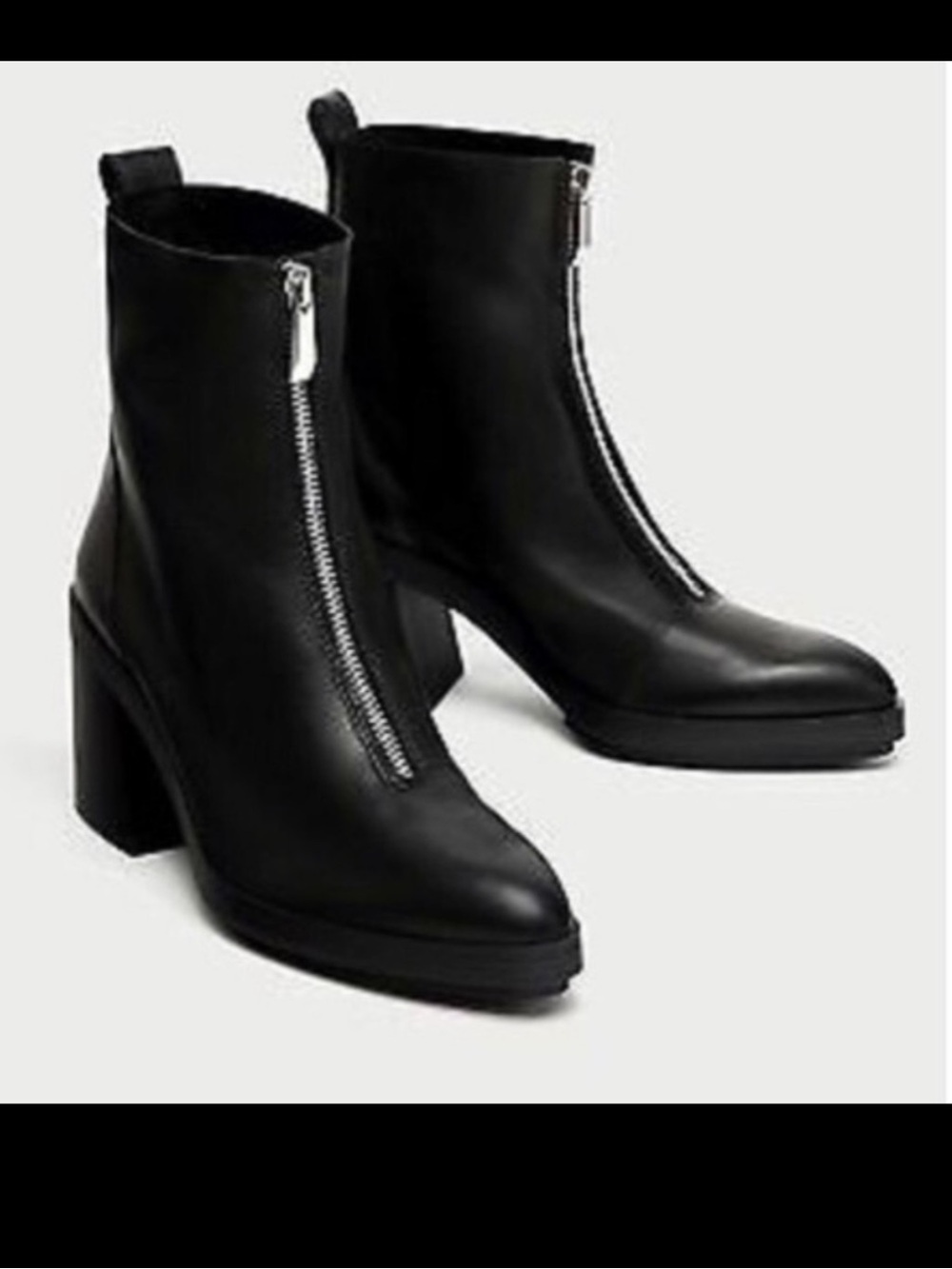 Zara Trafaluc zipper Ankle Block Heel Boots pointed Black 7.5